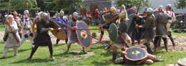 .. and on the left side the army of the Germanic limes, enhanced with some Frankish federatesThe clash of arms is deafening.